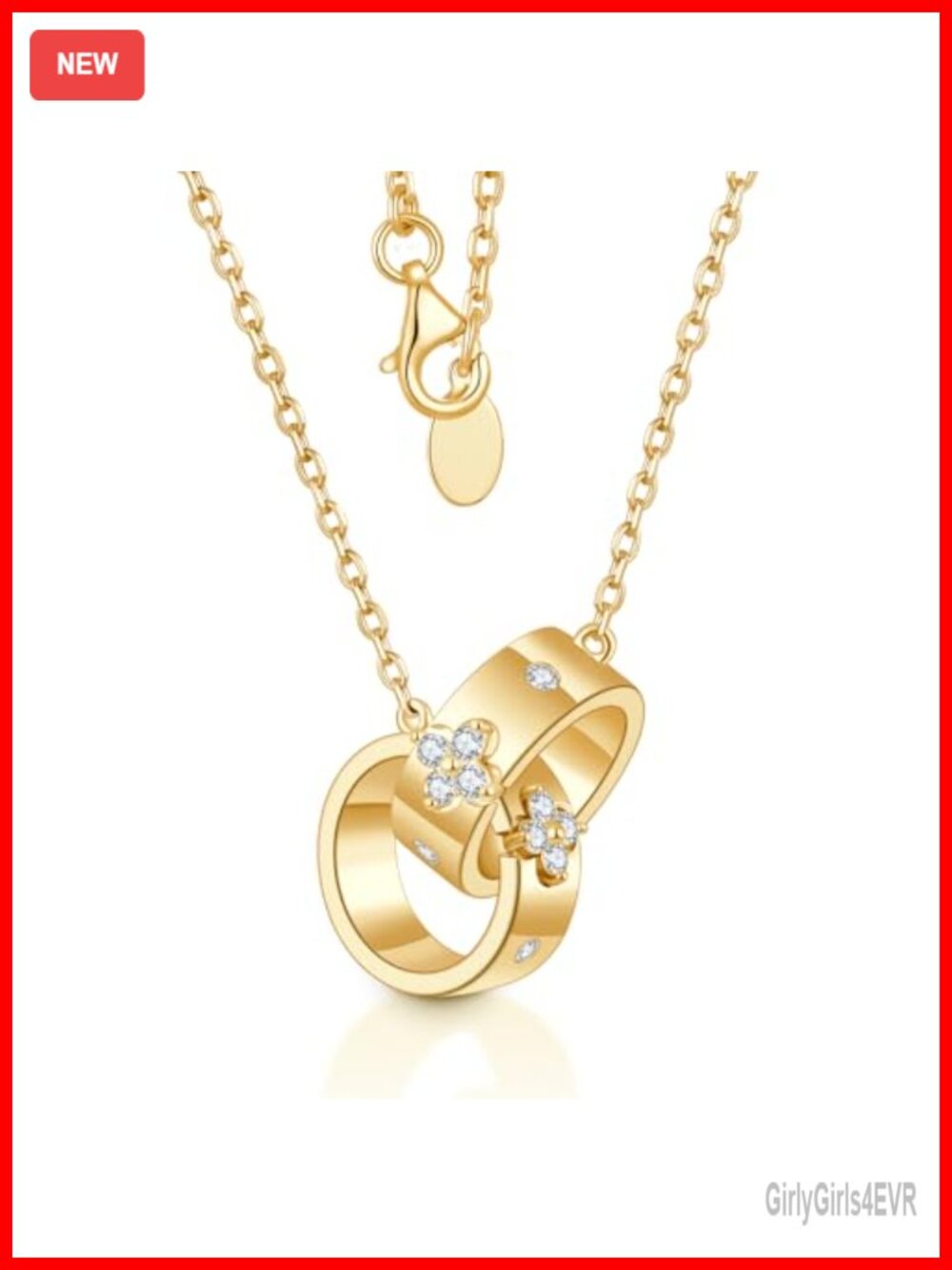 14K Gold Plated Moissanite Clover Pendant Necklace Hypoallergenic, Non Tarnish